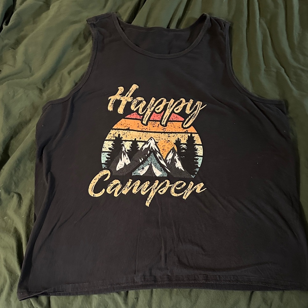 Black 'Happy Camper' Graphic Tank Top